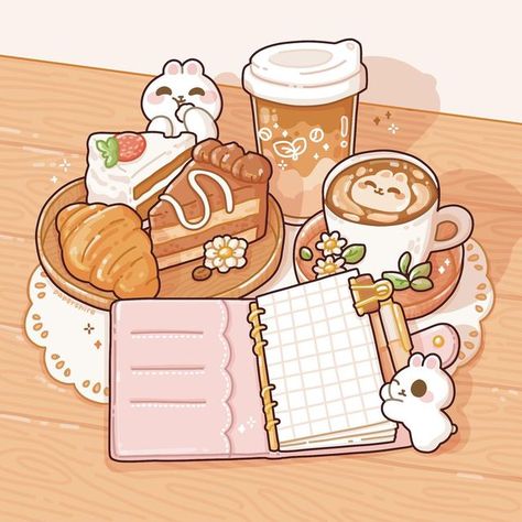 Bakery Drawing Aesthetic, Cafe Drawing Aesthetic, Cute Coffee Drawings, Coffee Drawing Aesthetic, Cute Cafe Drawing, Cafe Drawings, Cute Coffee Art, Cute Food Illustration, Cute Cafe Aesthetic