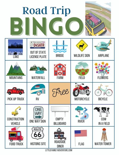 Keep the family entertained on your next trip with these travel bingo cards. They are free to download and contain to different sets of cards; license plate and road trip. So there will be hours of fun seareching for all the items on the list. Roadtrip Kid Ideas, Family Road Trip Activities, Road Trip Birthday Party, License Plate Bingo, Fun Games To Play On A Road Trip, Things To Do On A 4 Hour Road Trip, Travel Bingo Printable For Kids, Kid Travel Activities, Car Bingo Free Printable