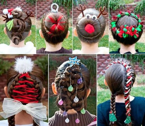 Holiday hair Easy Toddler Hairstyles, Christmas Dress Up, Reindeer Craft, Hair School, Christmas Hairstyles, Holiday Hairstyles, Christmas Hair, Crazy Hair Days, Cute Hair