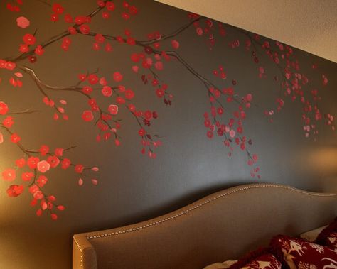 Paint a peaceful Japanese garden on the walls! Japanese Bedroom Ideas, Wall Stencil Designs, Japanese Bedroom, Japanese Interior Design, Wall Murals Painted, Bedroom Remodel, Japanese Decor, Eclectic Bedroom, Wall Stencil