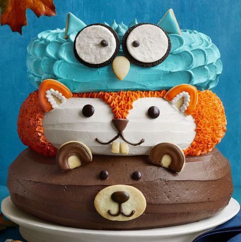 Forest friends Tårta Design, Torte Creative, Friends Cake, Torte Cupcake, Animal Cakes, Vanilla Cake Recipe, Forest Cake, Halloween Cake, Crazy Cakes