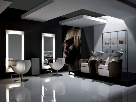 Futuristic Barbershop Design Interior, Home Hair Salons, Home Beauty Salon, Hair Salon Design, Bathroom Design Black, Hair Salon Interior, Beauty Salon Furniture, Salon Suites Decor, Barbershop Design