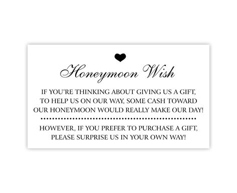 "Honeymoon fund or honeymoon wish wedding invitation insert cards or save the date enclosure cards measure 2\" x 3.5\" (business card size), and are printed on thick, matte, white cardstock. You're welcome to change the wording to anything you like. You're also welcome to change the colors and/or fonts if needed, and there is a simple color chart on this listing showing some available options. I have more than 20 years of design experience, and am confident in making any edits you need, providin Honeymoon Wish, Wedding Invitation Inserts, Honeymoon Registry, Honeymoon Fund, Wish Card, Etsy Wedding Invitations, Business Card Size, Handmade Wedding, Enclosure Cards