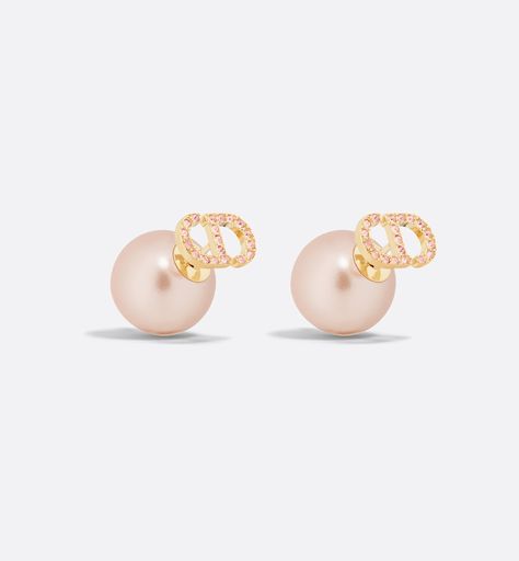 Dior Tribales Earrings Gold-Finish Metal with Iridescent Pink Resin Pearls and Pink Crystals | DIOR Ny Shopping, Shuffle Cutouts, Resin Pearl, Dior Earrings, Luxe Jewelry, Jeweled Earrings, Dior Jewelry, Jewelry Lookbook, Gift Newborn