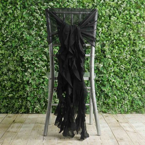 PRICES MAY VARY. Chiffon,lace Quantity: 1 Hood/Sash Combo Material: Chiffon Fabric Color: Black Curly Sash Length: 32" Curly Sash Strands: 6 Designer Chiffon Sash Length: 6.5ft Width: 1.8ft Each combo includes one Curly Willow Sash and one Designer Chiffon Sash. PERFECT ADDITION AND GOOD QUALITY: A perfect addition to your dinner table, good quality placemats with exquisite design and very elegant looking, to add more fun to your kitchen table. Perfect for daily use, good match with dark wood ta Chair Sashes Wedding, Gothic Wedding Theme, Dark Wedding Theme, Wedding Chair Sashes, Halloween Themed Wedding, Curly Willow, Goth Wedding, Dark Wedding, Chair Sashes