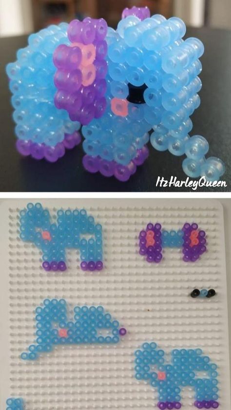 3d Elephant Perler Beads, Melty Bead Designs 3d, Pyssla Ideas 3d Easy, Melty Bead Crafts, Things To Make With Melting Beads, Melty Beads Ideas 3d, Perler Bead 3d Figures, Cute Perler Beads Designs 3d, Pearl Beads Pattern 3d