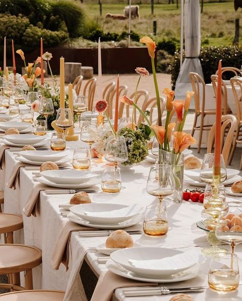 Wedding Dinner Table Setting, Bollinger Champagne, Filipiniana Wedding Theme, Orange Wedding Colors, Orange Palette, Earthy Wedding, Dream Wedding Decorations, Party Table Settings, Dinner Table Setting