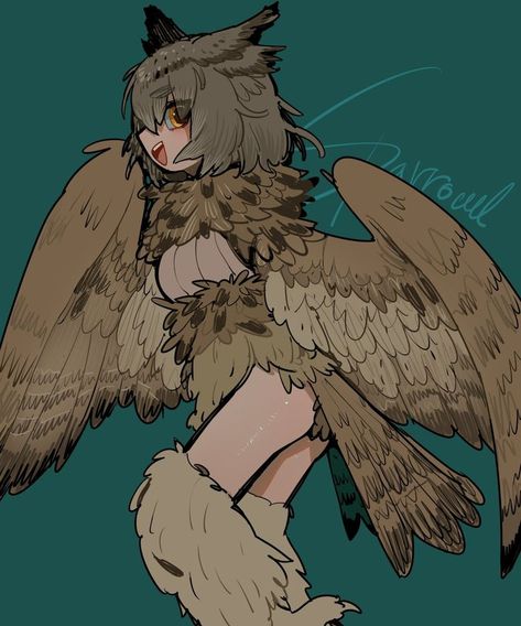 Wings Feathers, Monster Sketch, Feathered Wings, Owl Girl, Monster Girl Encyclopedia, Hybrid Art, Bird People, Fantasy Beasts, Tail Feathers