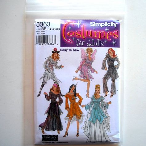 Womens Misses Sheer Fantasy Costumes 14 16 18 20 Easy To Sew Simplicity Pattern 5363 Fairy Dress Pattern, Sewing Pattern Women, Wench Costume, Women Halloween Costumes, Fairy Witch, Pirate Fairy, Costume Sewing, Pirate Halloween Costumes, Costume Sewing Patterns