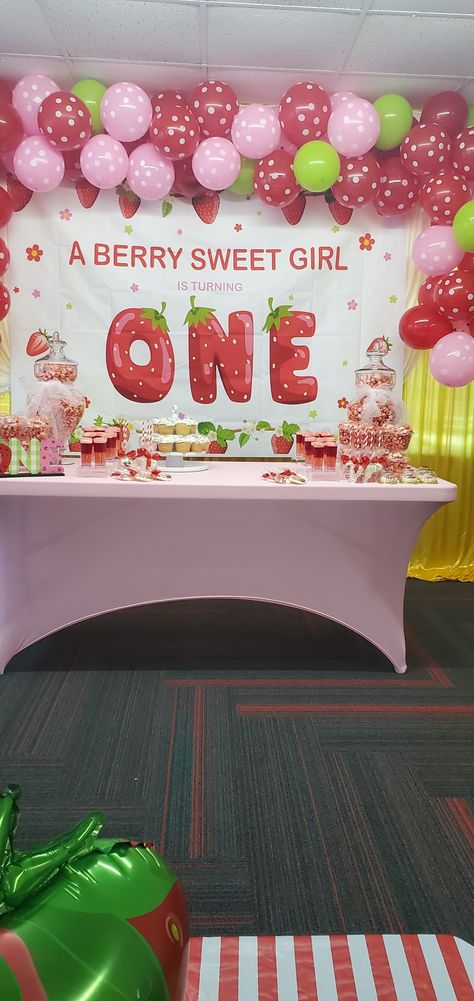 Sweet One First Birthday Strawberry Decorations, Strawberry Themed 1st Birthday Decor, Strawberry Themed 1st Birthday Cake, Strawberry Themed 1st Birthday, Strawberry Theme, Themed 1st Birthday, Strawberry Birthday, Strawberry Decorations, First Birthday Themes