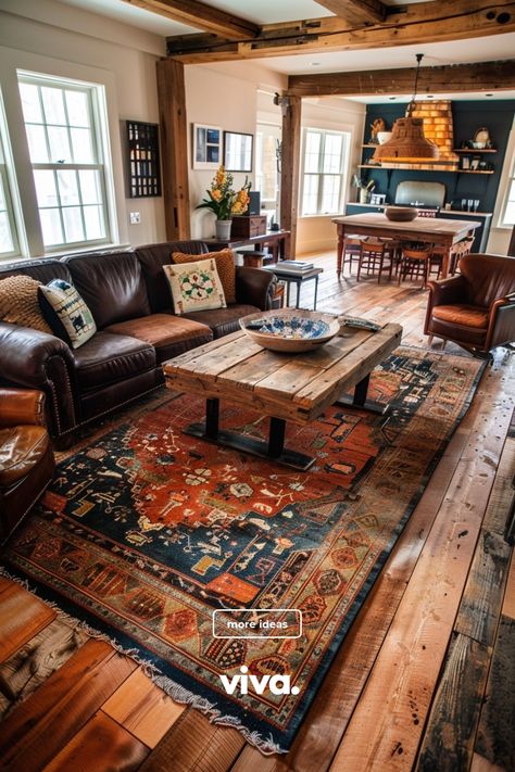 🌻 Looking for inspiration to create the perfect Farmhouse Living Room? Explore the charm of farmhouse interior design with cozy elements and vintage decor. Transform your space into a modern farmhouse dream! 🏡 #farmhousedecor #livingroomdesign #cozyhome #interiorinspo Traditional Western Living Room, Midwestern Interior Design, Pendleton Interior Design, Mountain Style Living Room, Southwest Living Room Decor Ideas, Real Farmhouse Interior, Yellowstone Interior Design, Western Inspired Living Room, Montana Homes Interiors