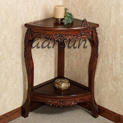 Aarsun Woods Handmade Antique Sheesham Wooden Corner End Table (Standard Size) : Amazon.in: Furniture Corner Table Designs, Corner Accent Table, Corner Table Living Room, Thomasville Cabinetry, Wooden Corner Shelf, Corner Tables, Entryway Decorating, Accent Table Decor, Small Accent Tables