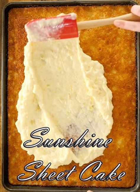 Positive Words - Sunshine Sheet Cake! - Don't LOSE this... Sunshine Sheet Cake, 1st Recipes, Sunshine Cake, Cream Cheese Buttercream, Sheet Cake Recipes, Delicious Cream, Summer Cakes, Caking It Up, S'mores