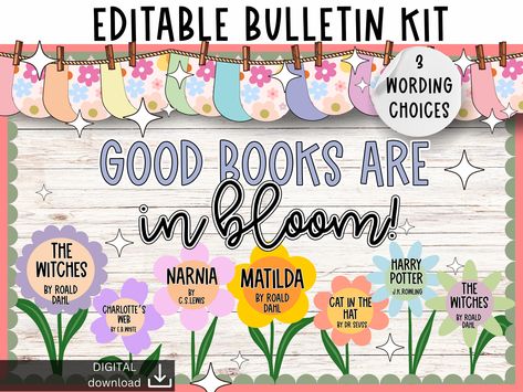 Spring Bulletin Board | Reading bulletin board | Library bulletin board | pastel bulletin board kit | flower bulletin board | editable by SlidesAndStyle on Etsy Pastel Bulletin Board, Bulletin Board Library, Bulletin Board Reading, Flower Bulletin Board, Flower Bulletin Boards, Reading Bulletin Board, March Reading, Library Bulletin Board, Reading Bulletin Boards