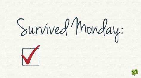 Survived Monday: Check. Monday Blues Humor, Survived Monday Humor, Drink Hampers, Ecards Funny Sarcasm, Funny Monday Memes Hilarious, Monday Memes Funny, Slay Quotes, Monday Morning Motivation, Monday Humor Quotes