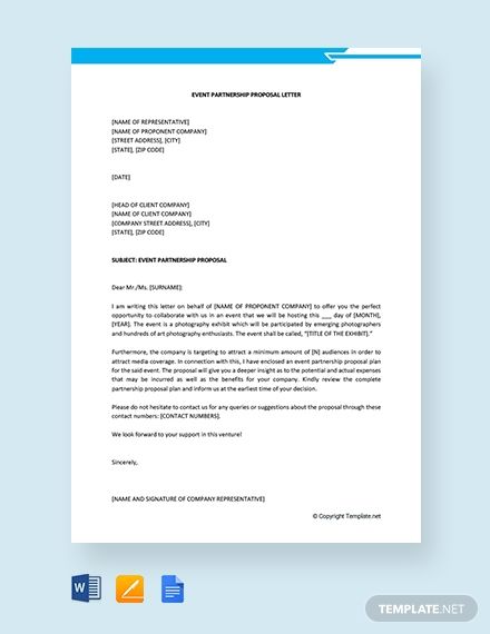 Free Event Partnership Proposal Letter Template Proposal Letter For Event, Event Proposal Letter Sample, Partnership Proposal Letter, Event Proposal Template, Event Planning Proposal, Free Proposal Template, Sponsorship Letter, Event Proposal, Sponsorship Proposal