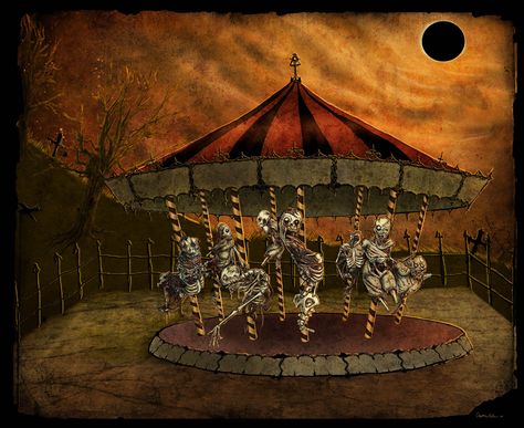 Creepy Carousel, October Country, Circus Aesthetic, Dark Circus, Carnival Rides, Dark Soul, Merry Go Round, Creepy Art, Ethereal Art