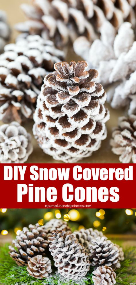 DIY Snow Covered Pine Cones - 3 easy ways to flock pine cones for your Christmas tree, wreath, garland, or holiday centerpiece. #christmas #crafts #pinecones #diy #flocked Pinecone Ideas, Crafts Diy Easy, Pinecone Decor, Snowy Pinecone, Pine Cone Christmas Decorations, Ice Party, Cones Diy, Pinecone Crafts Christmas, Basket Makeover