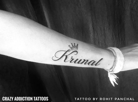 Krunal name tattoo by Rohit Panchal at CrazyAddictionTattoo Rohit Tattoo, Instagram Cartoon, Name Tattoo Designs, Name Tattoo, Name Tattoos, Letter Logo, Tattoo Quotes, Tattoo Designs, Wigs