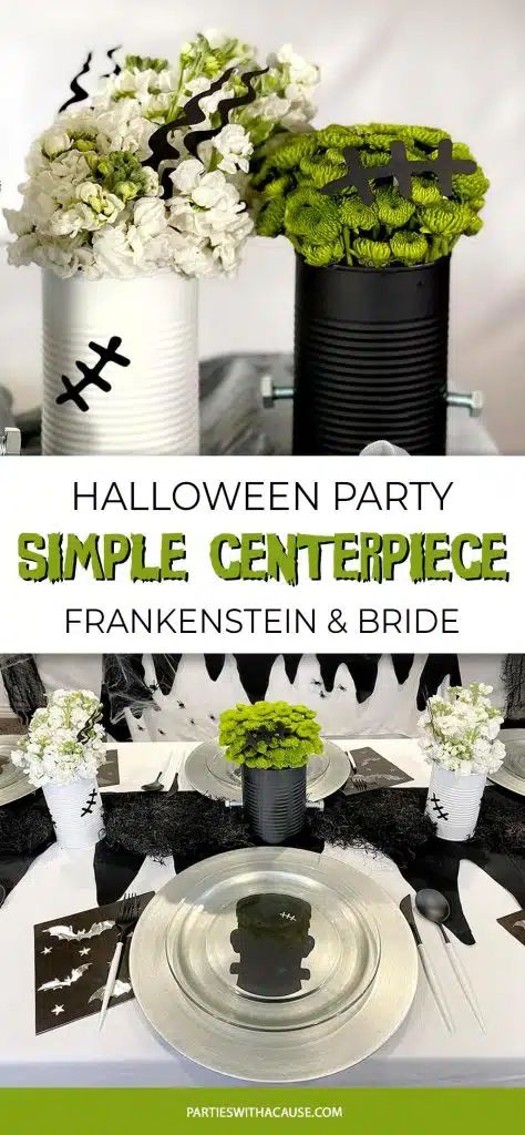 Halloween Flowers and Frankenstein Decoration Ideas - Parties With A Cause Frankensteins Laboratory Diy, Frankenstein Home Decor, Frankenstein Birthday Party, Frankenstein Party Ideas, Frankenstein Table, Frankenstein Wedding, Frankenstein Decor, Frankenstein Party, Frankenstein Halloween Party