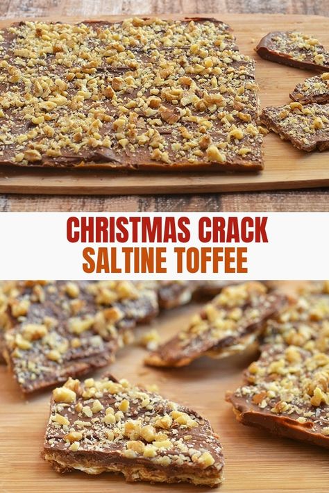 Christmas Crack made with crackers, chocolate, toffee, and walnuts. Crunchy, buttery, and seriously addicting, this saltine toffee bark is the ultimate holiday sweet treat and makes great holiday gifts. Saltine Cracker Toffee, Saltine Cracker, Toffee Bark, Saltine Toffee, Cracker Candy, Cracker Toffee, Toffee Recipe, Toffee Cookies, Christmas Candy Recipes