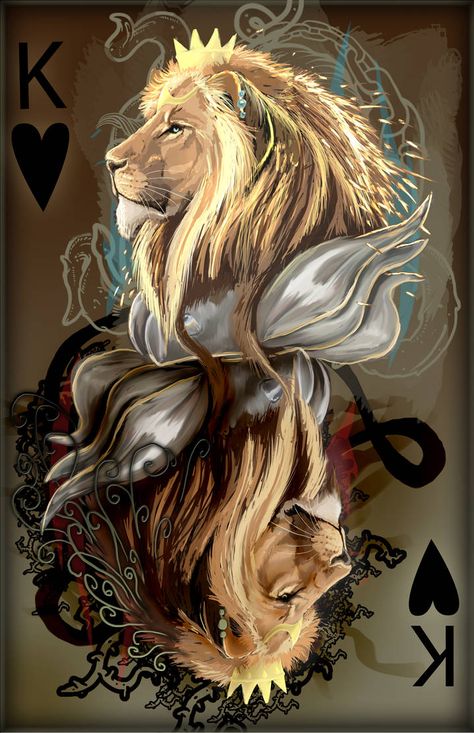 Flip Art, Leo Art, Playing Cards Art, Lion Love, Lion Wallpaper, Lion Images, Lion Pictures, 카드 디자인, King Of Hearts