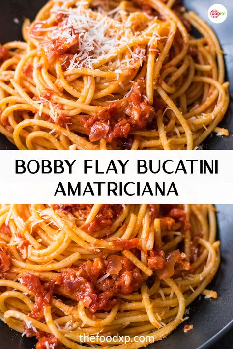 Geoffrey Zakarian Pasta Amatriciana, Tallegio Recipes, Bobby Flay Spaghetti Sauce, Bucatini Recipes Simple, Easy Bucatini Recipes, Buccatelli Pasta, Italian American Recipes, Bobby Flay Anchovy Pasta, Classic Italian Pasta Recipes