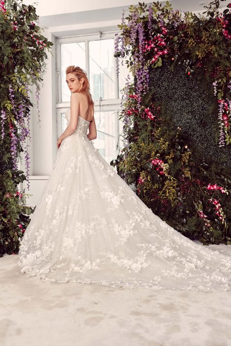 Karter - Rivini 2019 - Corset lace ballgown with liquid shimmer accent & hand applied dimensional floral detail Rivini By Rita Vinieris, Dream Wedding Gown, Rita Vinieris, Kleinfeld Bridal, Lace Ball Gowns, Top Wedding Dresses, Vogue Germany, Bridal Fashion Week, Wedding Dress Trends