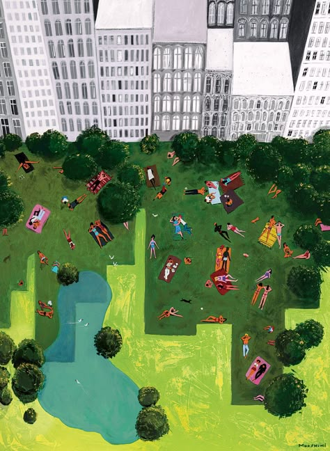 Summer In The City, Clothing Optional, City Illustration, The New Yorker, Painting Illustration, Giclee Art, Giclee Art Print, New Yorker, The Park