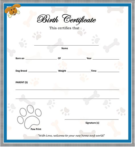 Dog Birth Certificate, Simple Efficient Novelty Birth Certificate, Puppy Birth Certificate, Breeder Birth Form, High Quality Editable Form Novelty Birth Certificate for your beloved pets. You edit the text, picture and colour of text. The background colour is fix, but you can add add a shape or picture background. Give your pet a fun birth certificate with this birth template, its a novelty for you and them. You can print on textured paper. thick paper or photo paper ▶️ PLEASE NOTE THIS IS A DIG Dog Birth Certificate, Puppy Birth Certificate, Free Printable Certificate Templates, Dog Birth, Free Printable Certificates, Text Picture, Picture Background, Printable Certificates, Birth Certificate