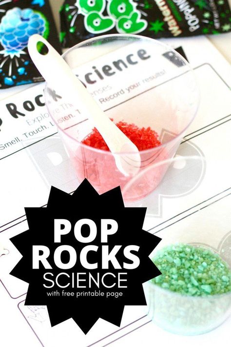 Explore the 5 senses with a simple science activity using Pop Rocks Candy! Pop Rocks are perfect for kids to test their sense of smell, touch, taste, hearing, and sight. Free printable Pop Rocks 5 senses science journal sheet is included. A fun way to explore science for kids at home or in school. Pop Rocks Science Experiment, 5 Senses Activity, Pop Rocks Experiment, Rock Experiments, Rocks Science, Senses Activity, Pop Rocks Candy, Five Senses Preschool, 5 Senses Activities