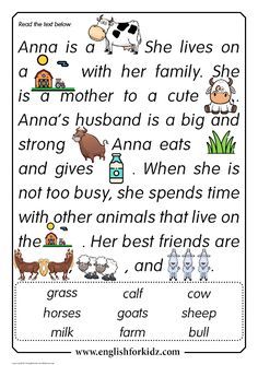 Reading Comprehension Kit. Animal Passages. Grades 1-3 Grade 1 Reading Worksheets, Phonics Reading Passages, First Grade Reading Comprehension, Grade 1 Reading, Reading Comprehension For Kids, English Stories For Kids, Present Continuous, Reading Comprehension Lessons, Kindergarten Reading Worksheets