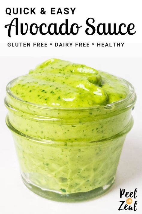 Avocado Sauce Sauce For Tacos, Avocado Sauce Recipe, Easy Sauce Recipe, Gluten Free Recipes For Lunch, Creamy Avocado Sauce, Free Lunch, Avocado Sauce, Sandwich Spread, Best Gluten Free Recipes