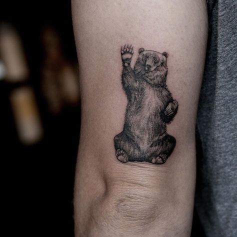 Bear Standing Tattoo, Bear Nature Tattoo, Bear Tattoos For Men Forearm, Brown Bear Tattoo, Bear Leg Tattoo, Nature Animal Tattoo, Buddy Tattoos, Bear Tattoos For Men, Traditional Bear Tattoo