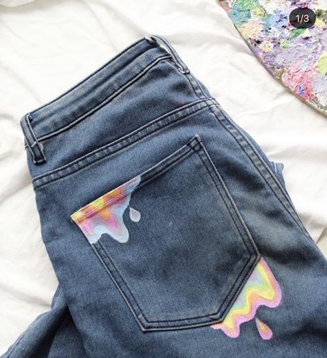 Jean Diy, Diy Pants, Painted Clothes Diy, Diy Jeans, Denim Art, Painted Denim Jacket, Diy Vetement, Custom Jeans, Thrift Flip