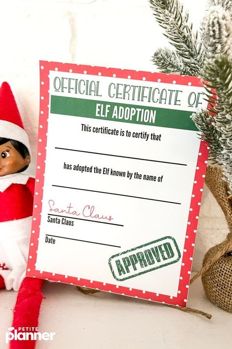 Adoption Certificate, Ceremony Ideas, The Elf, Bullet Journal Ideas, On The Shelf, Elf On The Shelf, Journal Ideas, Free Printables, Free Printable