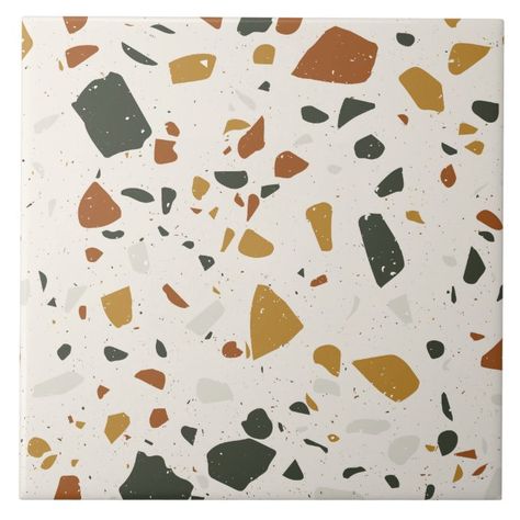 Modern Terrazzo Terracotta Yellow Green Ceramic Tile | Zazzle.com Dino Room, Terrazzo Wallpaper, Modern Terrazzo, Colored Mirror, Green Square, Family Dining, Beautiful Wallpaper, Paper Coaster, Wallpaper Calculator