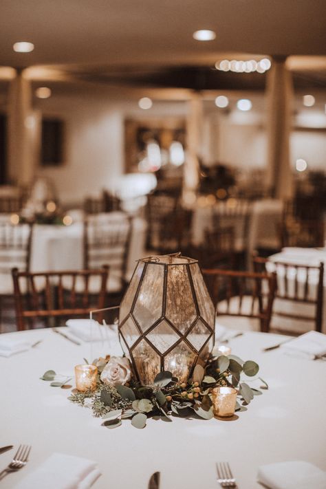 Geometric Lanterns Wedding Centerpieces, Simple Wedding Centerpieces Lanterns, Geometric Candle Holder Centerpiece, Wedding Table Decor Fairy Lights, Table Centerpieces Engagement Party, Geometric Lantern Centerpiece, Trendy Wedding Centerpieces, Vintage Inspired Wedding Centerpieces, Rustic Elegant Centerpieces