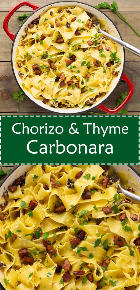 Italian Pastas, Fettuccine Carbonara, Asian Noodle Dishes, How To Cook Chorizo, Carbonara Sauce, Cheesy Mac And Cheese, Spicy Pasta, Pappardelle Pasta, Chicken Fettuccine