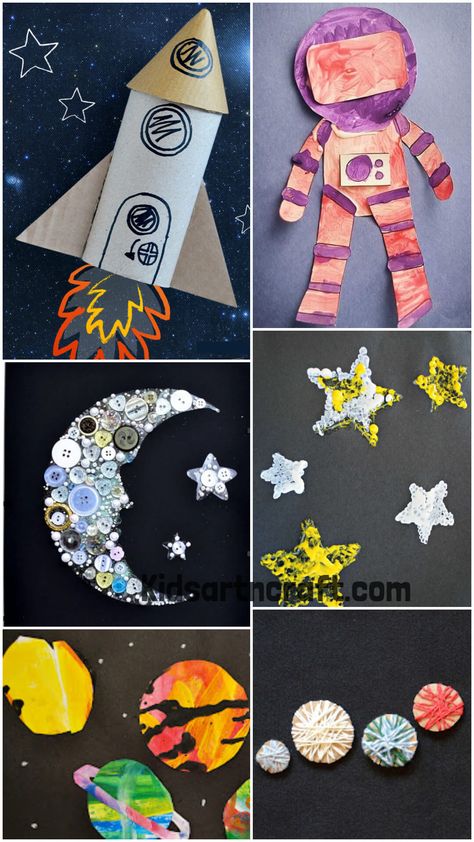 Space Crafts For Kids Universe Preschool Activities, Planets Arts And Crafts For Kids, Circus Kids Crafts, Outer Space Crafts For Kids, Astronaut Craft, Space Club, Outer Space Crafts, Space Art Projects, Space Day