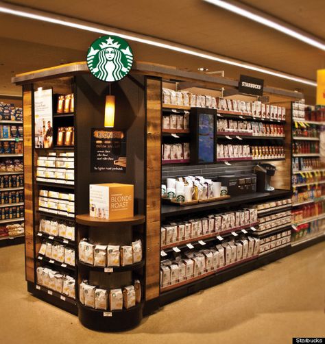 We’ll be rolling out hundreds of Starbucks ‘signature aisle stores’ in select grocery stores in the U.S. in 2013,” Hansberry announced. Description from couponsinthenews.com. I searched for this on bing.com/images Chefs Kitchen Design, Supermarket Design Interior, Coffee Shelf, Coffee Display, Coffee Presentation, Deli Shop, Supermarket Display, Retail Space Design, Supermarket Design