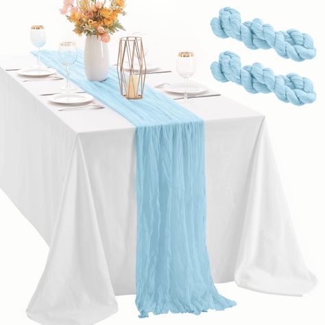 PRICES MAY VARY. 【Perfect Size】 The package includes 2pc of blue cheesecloth table runner, the size of each table runner is 35 inch*120inch which will be long enough to fit most tables in your kitchen. The appropriate size is sufficient for your daily use, replacement needs or any events. 【Premium Material】 Crafted from 100% premium soft polyester material, the cheesecloth table runner features a unique wrinkle-style and has a soft texture and long-lasting color. After multiple washing and use, Light Blue Table Runner, Blue Cheesecloth Table Runner, Sorority Recruitment Decorations, Tulle Table Runner, Cheese Cloth Table Runner, Cloth Table Runner, Cheesecloth Table Runner, Tulle Table, Blue Table Runner