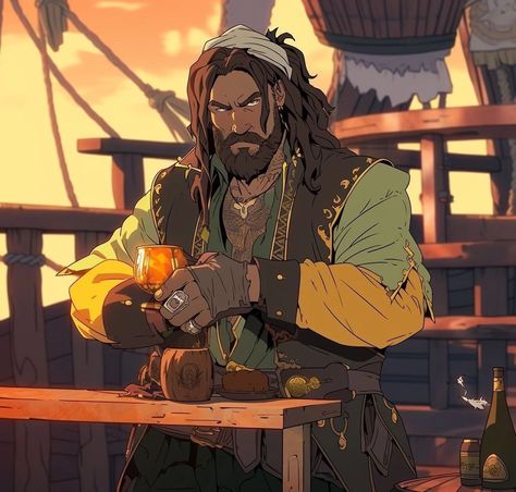 Sailor Oc Male, Pirate Crew Character Design, Dnd Sailor Character Design, Pirate Captain Character Design, Dnd Sailor, Pirate Art Male, Pirate Illustration, Dnd Campaign, Pirate Art