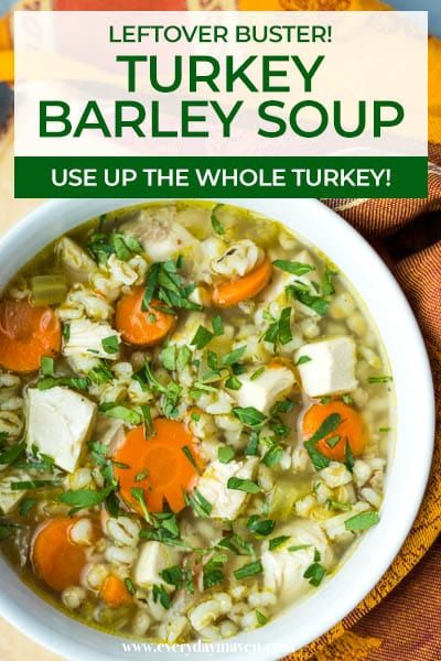 Learn how to make easy and delish Turkey Barley Soup using the leftover turkey carcass to make a flavor-packed broth! Turkey Soup From Carcass Recipes, Instant Pot Ideas, Turkey Barley Soup, Crock Pot Ideas, Using Leftover Turkey, Turkey Soup From Carcass, Recipes Crock Pot, Leftover Turkey Soup, Barley Recipe