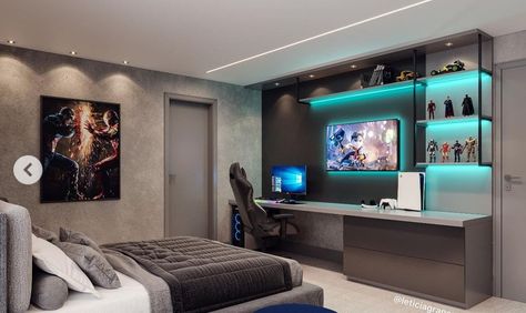 Modern Boys Bedroom, Modern Kids Room Design, Teenager Bedroom Design, Gaming Bedroom, Gamer Bedroom, Teenager Bedroom Boy, Teenage Boy Room, Boys Room Design, Boys Bedroom Makeover