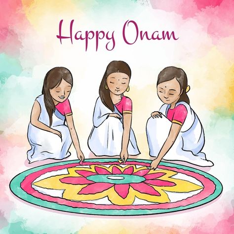 Watercolor onam festival concept Free Ve... | Free Vector #Freepik #freevector #watercolor #flower #celebration #india Onam Festival Kerala, Pongal Festival Images, Onam Pictures, Happy Onam Images, Onam Images, Happy Onam Wishes, Onam Greetings, Onam Wishes, Pookalam Design