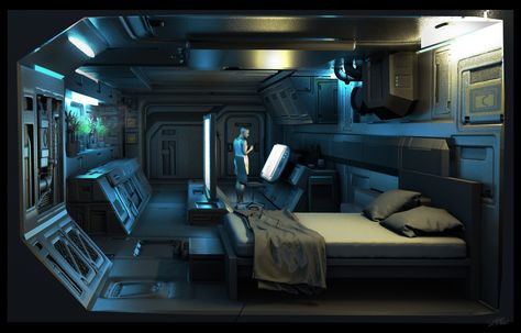 futuristic sci fi soilder movie - Google Search Spaceship Interior Bedrooms, Spaceship Bedroom, Sci Fi Bedroom, Room Concept Art, Scifi Room, Sci Fi Room, Scifi Interior, Room Concept, Fantasy Bedroom