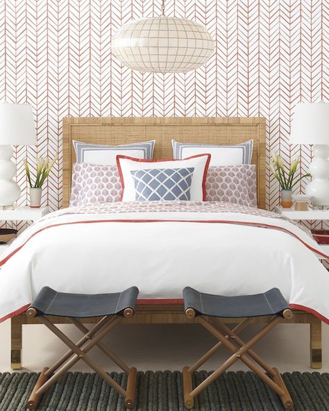 Rattan & Bamboo Accent Furniture {Classic & Trending} - The Inspired Room Headboard Bedroom, Feather Wallpaper, Kids Bedroom Designs, Luxury Duvet Covers, Furniture Classic, Studio Mcgee, Chic Bedroom, Cool House Designs, Guest Bedrooms