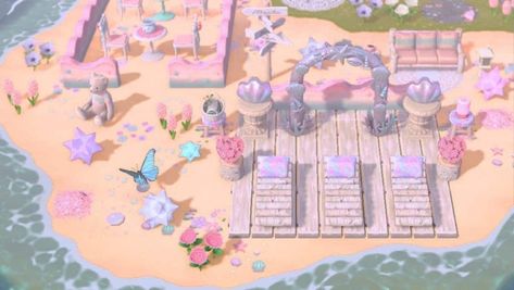 Animal Crossing Beach Ideas, Kawaii Acnh, Kawaii Island, Acnh Beach, Pink Island, Cartoon Crazy, Acnh Designs, Island Theme, Deco Rose