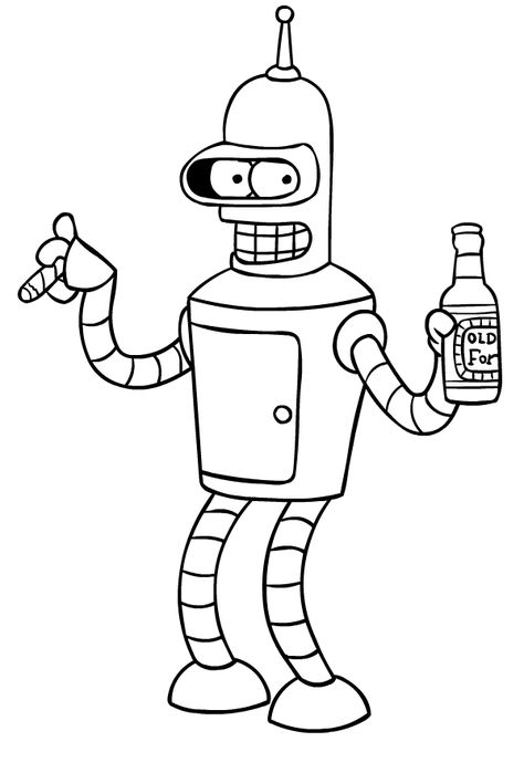 Bender Tattoo, Futurama Tattoo, Beer Tattoos, Doodle Wall, Cartoon Character Tattoos, Mythology Tattoos, Matt Groening, Tattoo Sketch, Online Coloring Pages